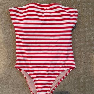J Crew Cross-back bandeau Swimsuit Size 8 Red